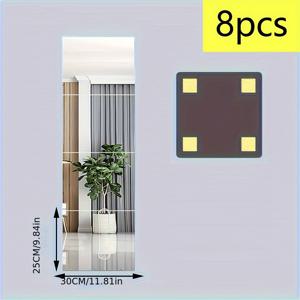 TEMU 8개+25+30cm, 1mm, 3D 아크릴 거울 벽 스티커, 사각형 벽 스티커 조합 거울 벽 스티커 아크릴 삼차원 벽걸이 거울 홈 거울 벽 가족 운동 체육관 복도 거울
