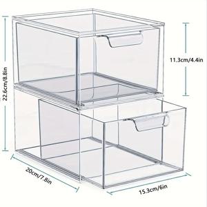 TEMU 2-팩 투명 아크릴 서랍 정리함, 뚜껑이 있는 투명 오버레이 보관 용기, 가정 용품, 미술 용품 및 공예품 보관 및 운반을 위한 풀아웃 냉장고 정리함