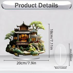 TEMU 1pc 빈티지 중국 건축 미니어처 아크릴 테이블탑 디스플레이, 7.9x7.11인치 다목적 장식 건물 모델, 가정, 카페, 사무실 - 주제: 건물, 스타일: 빈티지, 재질: 아크릴, 마운팅 타입: 테이블탑