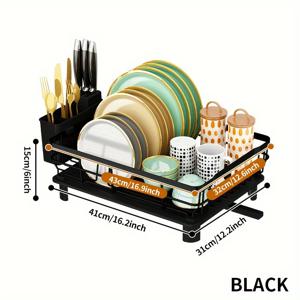 TEMU 주방용품 중 하나인 1개의 접시 건조대, 배수판이 있는 쉽게 청소할 수 있는 단일층 접시 건조 보관대, 주방 카운터 상에 큰 용량의 접시 보관 공간을 절약할 수 있는 주방용품 및 보관함, 주방 액세서리|식기건조대|식기건조기