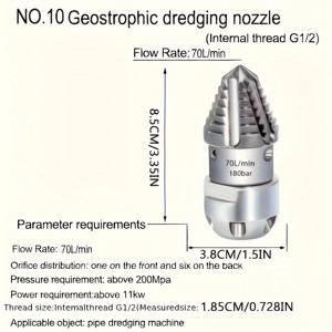 TEMU 스테인리스 스틸 회전 파고다 노즐 세척기용 - 고압 하수 분사 헤드, 막힘 제거 배수 노즐 부착물, 180bar 압력, 40L/분 흐름