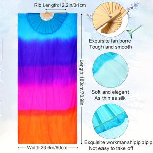TEMU 2개 (왼쪽 + 오른쪽) 180cm 여성 벨리 댄스 팬 70.9인치 베일 긴 인조 실크 팬 국립 댄스 댄싱 긴 대나무 팬