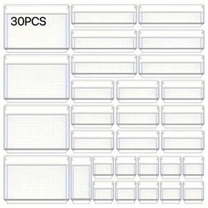 TEMU 30팩 확장형 플라스틱 책상 및 서랍 정리 세트 - 화장품, 사무용품, 욕실 및 주방 액세서리, 날씨 독립적, ≥3.2立方피트 저장 용량, 내구성 및 경량 (≥30파운드), 홈 스토리지용 책상 및 서랍 정리함
