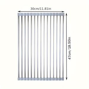 TEMU 18/15 파이프용 47cm 확장형 스테인리스 스틸 물받이 랙, 야채와 과일 물빼기에 사용할 수 있는 접이식 싱크대 랙 매트, 식탁용 단열 매트, 2가지 색상 스타일로 제공되는 주방 용품 및 도구.