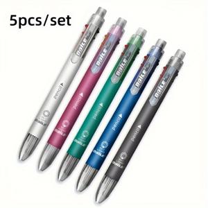 TEMU 5개입/로트 창의적인 6in 1 다색 볼펜 5색 0.7mm 볼펜 리필과 1개 0.5mm 자동 연필 학교 용품 선물