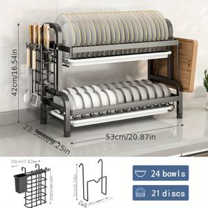 TEMU 대형 2/3단 접시 건조대 세트, 배수판, 주방 도구 및 도마 홀더 포함 - 내구성 있는 플라스틱 및 탄소강 주방 정리대|식기건조기