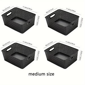 TEMU 침실, 욕실, 거실, 교실, 주방, 화장대 및 사무실을 위한 4개의 라탄 플라스틱 수납 바구니, 집 안정화 및 수납 용품
