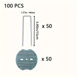 TEMU 100개 정원 고정못 와셔 포함 - U자형 금속 정원 말뚝 세트 잡초 방지 천, 관개 호스, 지피물 및 울타리용 - 버퍼 와셔가 있는 내구성 있는 조경 핀, 2가지 크기