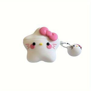 TEMU 헬로 키티 스타 테마 실리콘 케이스 AirPods Pro용 - 귀여운 만화 디자인, 1/2/3세대 무선 이어버드 호환, 귀여운 에어팟 케이스, 산리오, 헬로 키티