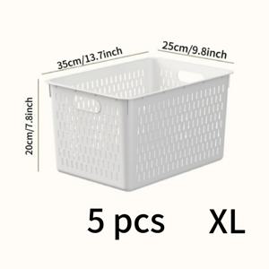 TEMU 5개 팩 대형 보관 바구니, 깊고 내구성, 다기능 손잡이, 밝은 흰색, 선반, 옷장, 식료품 저장실, 세탁실, 침실, 주방, 캐비닛, 조리대, 싱크대 아래 정리 - 클래식 스타일, 플라스틱 소재