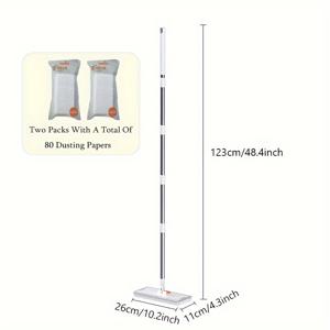 TEMU 1세트 다기능 플랫 몹, 80장 정전기 먼지 제거 종이 포함 - 종이 수동 교체 불필요, 손세척 불필요, 게으른 자동 천 클립 플랫 몹, 욕실, 화장실, 주방, 유리, 벽 먼지 제거용 클램프 온 타월 몹