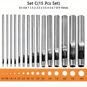 TEMU 가죽공예, 시계 밴드, 원단, 플라스틱 및 가스켓용 5-15개의 둥근 구멍 펀치 도구 세트 - WUTA 탄소강 중공 펀치 세트