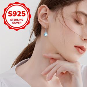 TEMU 925 스털링 실버 하이포알러제닉 주얼리, 여성용 데이트 선물, 크로싱 바이너스, 졸업 및 생일 선물용 빈티지 조각 디자인의 문스톤 인레이드 드롭 귀걸이 1쌍, 3.2g