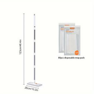 TEMU 1세트, 긴 손잡이 자동 플랫 모프, 80개 일회용 모프 패드 무료, 자체 천 모프, 자동 클립온 모프, 거실, 침실, 야외, 욕실, 청소 도구에 다용도|물걸레청소기