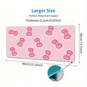 TEMU 귀여운 리본 패턴 마우스 패드, 스티치 처리된 가장자리가 있는 대형 애니메이션 게임용 데스크 매트, 빨 수 있는 내구성 있는 미끄럼 방지 고무 받침대, 게임 플레이어를 위한 오피스 키보드 패드 - 남자 친구 여자 친구를 위한 선물 - 1개