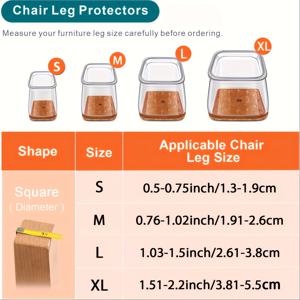 TEMU 12개 투명 실리콘 의자 다리 보호대, 미끄럼 방지 펠트 패드 포함, 설치 간편, 바닥 보호를 위한 유연한 사각형 가구 다리 커버|좌식의자