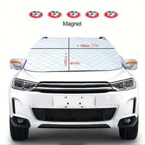 TEMU 모든 날씨 차량 앞 유리 커버 - 내구성 있는 폴리에스터, 햇빛, 눈 및 서리 보호 겨울 커버 자석 고정, 바람 및 서리 보호. 자동차 소유자 필수품.
