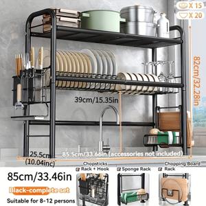 TEMU 1개 조절 가능 1단/2단 싱크대 설치형 설거지 건조대, 다기능 탄소강 주방 수납 정리함, 검정색 금속 설거지 건조대 선반, 식기 도구 거치대 및 도마대 스탠드 랙