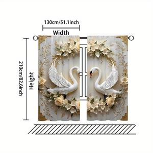 TEMU 2개 세트 우아한 화이트 플로럴 & 백조 커튼 - 거실, 침실, 공부방용 로드 포켓 디자인 - 세탁기 사용 가능한 폴리에스터 홈 데코