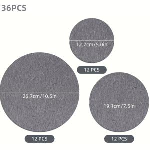 TEMU 36개 세트의 펠트 매트 원형 냄비 받침대 및 접시 분리기 - 3가지 크기, 긁힘 방지, 열 저항성, 조리기구, 식기 및 보관 보호를 위한 다목적 주방 액세서리
