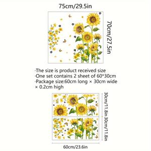 TEMU 현대적인 해바라기와 나비 벽 스티커, 2매짜 PVC 자체 접착 벽 스티커, 거실 침실 장식용, 일회용 꽃 벽 예술 (각 30x60cm)