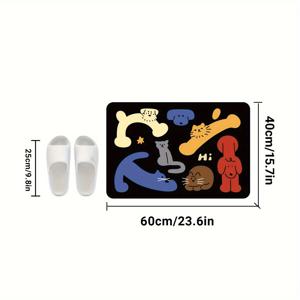 TEMU 고흡수 미끄럼 방지 욕실 매트, 고무 백킹 - 빠른 건조, 부드러운 폴리에스터 혼방, 기하학적 & 동물 디자인 샤워, 욕조 및 야외 사용 - 스타일리시한 홈 & 욕실 장식, 멋진 스타일 색상 대비, 현관 매트