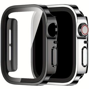 TEMU 2-Pack 360도 전체 둘레 하드 PC 케이스 Apple Watch용, 내장형 유리 스크린 프로텍터, 체크 무늬, 방수, 경량 비 스크래치 커버 40mm, 41mm, 44mm, 45mm, 49mm 호환