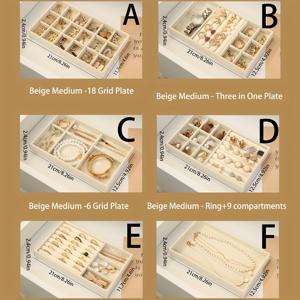TEMU 6-팩 쥬얼리 트레이 세트, 다기능 벨벳 매트 디스플레이 케이스 반지, 귀걸이, 팔찌, 목걸이, 브로치, 메달 - 분리 가능한 디바이더, 쌓을 수 있는 서랍 정리함, 여성을 위한 완벽한 선물