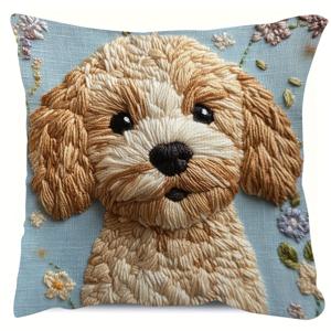 TEMU 1pc 빈티지 스타일 코카푸 오리 Embroidery Throw Pillow Cover, 18x18 인치, 부드러운 짧은 플러시 이중면 디자인, 동물 테마 쿠션 케이스, 직조 폴리에스터 직물, 지퍼 클로저, 손세탁 전용, 홈 데코, 창의적인 선물 아이디어, 다양한 방에 맞는, 삽입 없음