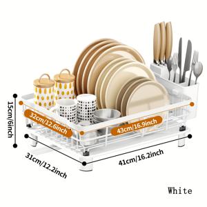 TEMU 주방용품 중 하나인 칼과 포크 홀더를 포함하여, 카운터에 놓을 수 있는 싱글 레이어 칼날 건조대와 드레인 보드 및 드립 라인이 있는 안티 녹 멀티 기능식 식기 건조대 1개