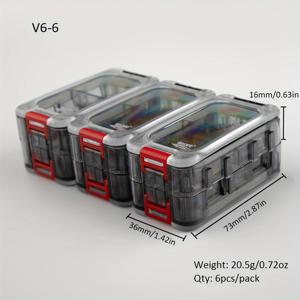 TEMU 6개 세트 V6-6 낚시용 기어 상자: 야광, 방수, 이중층, DIY, PC 소재, 36mm x 73mm x 16mm, 20.5g/0.72oz, 6개/팩