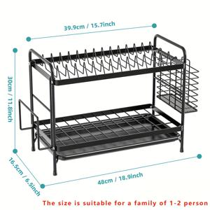 TEMU 공간 절약형 2단 접시 랙, 식기 거치대 및 도마 포함 - 내구성 있는 플라스틱/금속, 주방 카운터 정리용, 물기 제거, 접시 건조대|식기건조기
