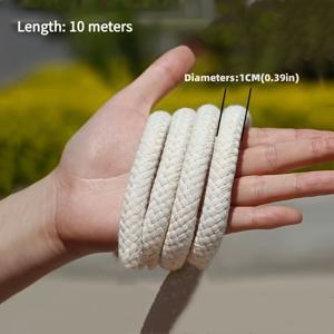 TEMU 10mm 두께의 편조된 면 줄 - 홈 데코, 걸이 리본, 옷 줄, 묶기 및 DIY 공예용으로 적합 - 흰색