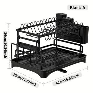 TEMU 2단 싱크대 위 설거지 건조대, 배수 트레이가 있는 공간 절약형 주방 조리대 정리함, 녹 방지 플라스틱 및 금속, 가정 주방 보관을 위한 다목적 선반|식기건조기
