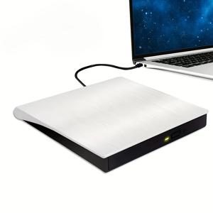 TEMU 빠른 전송 휴대용 DVD 드라이브 - USB 3.0 & Type-C 호환, 노트북, 데스크탑, PC, Windows, Linux, Mac용 플러그 앤 플레이 - 슬림한 블랙 & 화이트 디자인