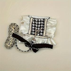 TEMU 애완 동물 강아지 고양이 Houndstooth 조끼 하네스, 가죽 끈, 조절 가능한 우아한 Bowknot 가슴 스트랩, 흑백 패턴, 컴포트 핏 애완 동물 의류