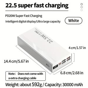 TEMU Thoughter USB-C 전원은행, 22.5W 초고속 충전, 20W PD, 범용 USB 호환, 충전식 리튬 폴리머 배터리, 디지털 디스플레이, iPhone/Xiaomi/Samsung과 호환 가능 - 10000mAh/20000mAh/30000mAh 용량 옵션|보조배터리|보조배터리20000