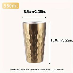 TEMU 텍스처 디자인 스테인리스 스틸 물컵 - 350ml, 7.8cm/3.07인치 높이, 12.8cm/5.04인치 직경 - 남성 및 여성용 - 주방 및 식당 사용