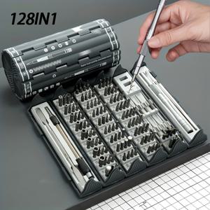 TEMU 128 in 1 정밀 드라이버 세트 - 전자 제품, 컴퓨터, iPhone, 랩탑, 게임 콘솔, 시계, 안경, 미니 토크스 금속 및 플라스틱 헤드, 수동 드라이버를 위한 전문 자기 수리 도구 키트