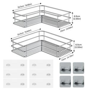 TEMU 2pcs 세트 스테인레스 스틸 욕실 선반, 벽걸이 드릴 없음 샤워 캐디 4개 후크, 샴푸 및 화장품용 방수 방수 90° 코너 스토리지 조직자