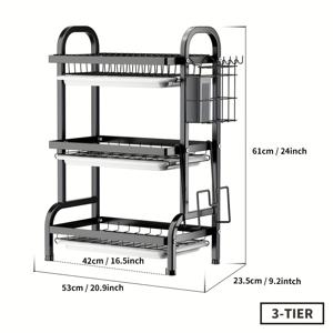 TEMU 2/3단 식기 건조대와 배수판 - 접시, 주방 도구 및 도마용 다기능 주방 정리대 - 내구성 있는 플라스틱/금속 구조