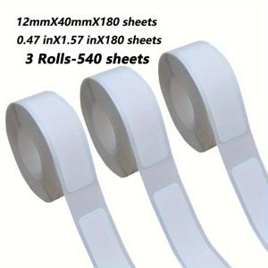 TEMU 540장/3롤 12X40mm 열 라벨지, Phomemo D30 라벨지와 호환 가능 X 1 (12mm X 40mm) 180개 라벨/롤, 가정용 사무실 학교 정리, 선물 항목 식별 스티커에 적합, D30/P15/P12/L11/Q30/Q31 라벨기 사용 스티커 열 라벨지, 방수, 방유 및 방진