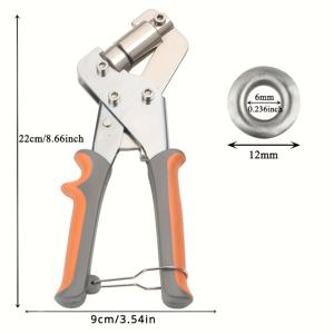 TEMU 오렌지 그롬멧 도구 키트, 3/8인치 아이렛 키트 프레스 플라이어 (10mm) 펀치 홀 메이커 수동 핸드헬드 기계와 500개 실버 그롬멧