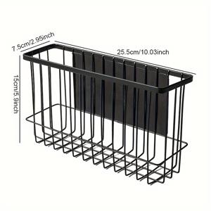 TEMU 【인기 선택】 슬림한 블랙 자석 바구니 정리함 후크 포함 - 냉장고, 사무용품, 식품 포장 및 향신료 보관용 내구성 있는 금속 와이어 랙