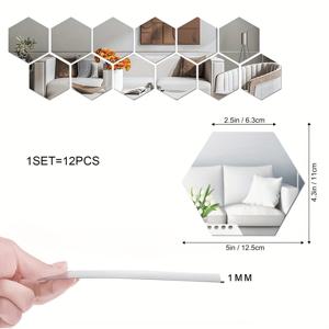 TEMU 12개 클래식 스타일 육각형 벽걸이 거울 세트, 3D 아크릴 거울 벽 스티커, DIY 기하학적 장식 거울, 전원 필요 없음, 침실, 거실, 사무실용 - 가로 방향, 세라믹 표면 호환