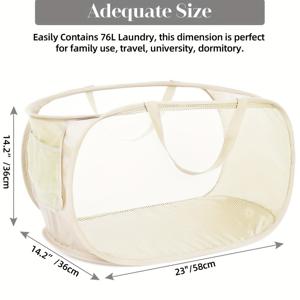 TEMU 다용도 팝업 메쉬 세탁 바구니 사이드 포켓 포함 - 내구성 있고 접이식 옷 보관 솔루션, 강화된 손잡이, 크리스마스, 추수감사절, 발렌타인데이, 부활절 선물
