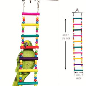 TEMU 컬러풀 앵무새 놀이세트 - 작은 새를 위한 내구성 있는 나무 사다리, 스윙 & 씹기 장난감 - 앵무새, 코카티엘, 콘유어, 마카우, 러브버드 & 핀치에 이상적