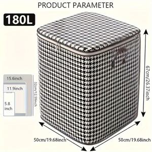 TEMU 1pc 하운드투스 프린트 수납 가방, 180L 대용량 접이식 정리함, 캐주얼 스타일 비직물 방진 지퍼 컨테이너, 옷장 담요 상자, 손 세탁 가능 (1개)