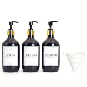 TEMU 3-팩 리필 가능한 비누 디스펜서 세트, 500ml, 쏟을 수 있는 주둥이와 라벨 포함, 샴푸, 바디워시, 컨디셔너에 이상적, 향료 없음, 플라스틱 재질, 욕실 및 주방에 완벽, 할로윈 및 크리스마스 선물에 최적