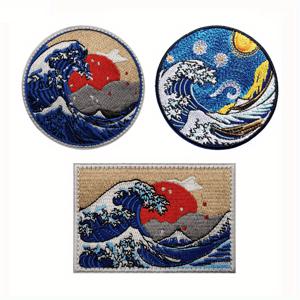 TEMU 1pc/3pcs Ukiyo-e 남성용 수 놓은 스티커, Shennai Chuanda Wave Morale 패치, 의류 자켓 청바지 바지 배낭 모자에 사용